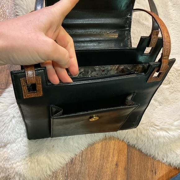 Vintage Bellerose Brown Croc Black Shoulder‎ Bag Purse Wallet Attached Leather - Picture 4 of 15